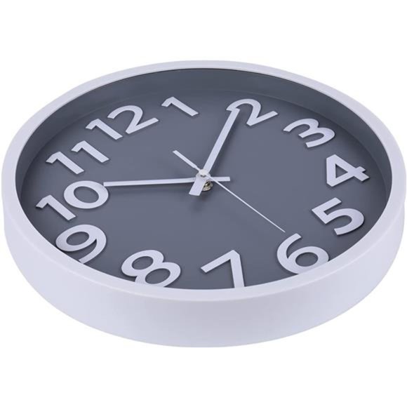 Wall Clock 12 Inch Silent Non-Ticking Battery Operated Clock Big Numbers Gray - Picture 3 of 6